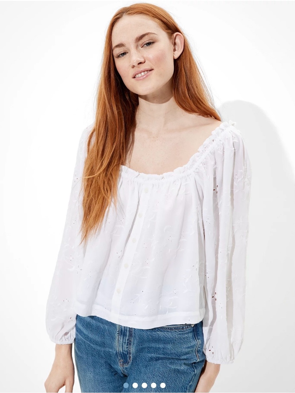 American Eagle Outfitters White Eyelet Peasant Blouse